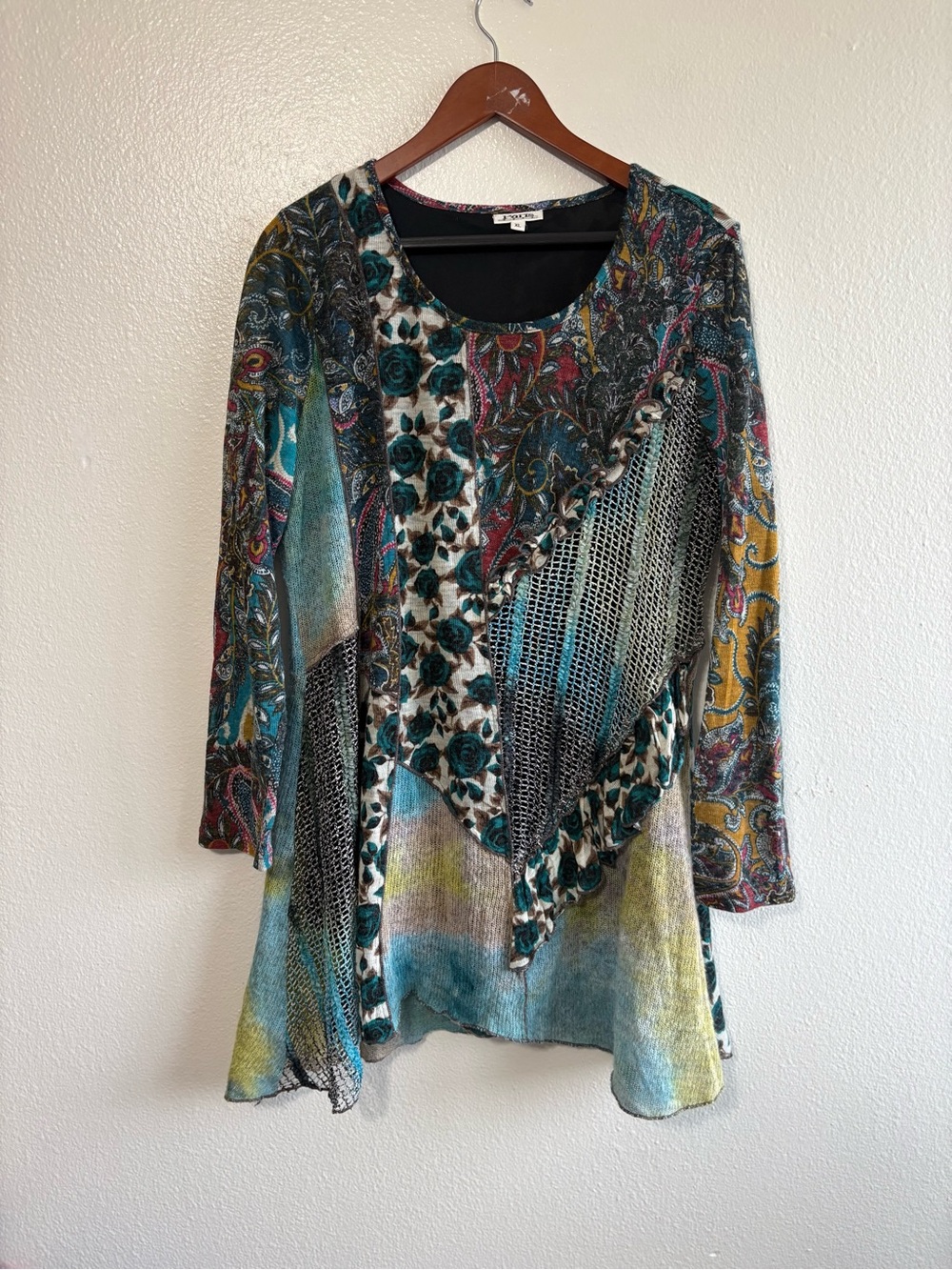 Paris Hues Size XL Multicolor Mixed Media Floral Tie Dye Mesh Fairy Boho Top
